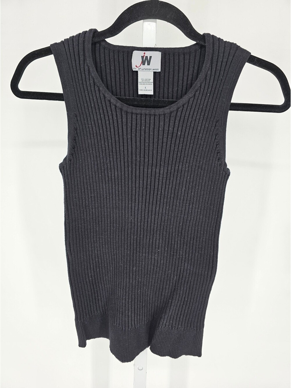 Vtg Junction West Womens Sz L Thick Ribbed Cotton Blend Tank Top Black